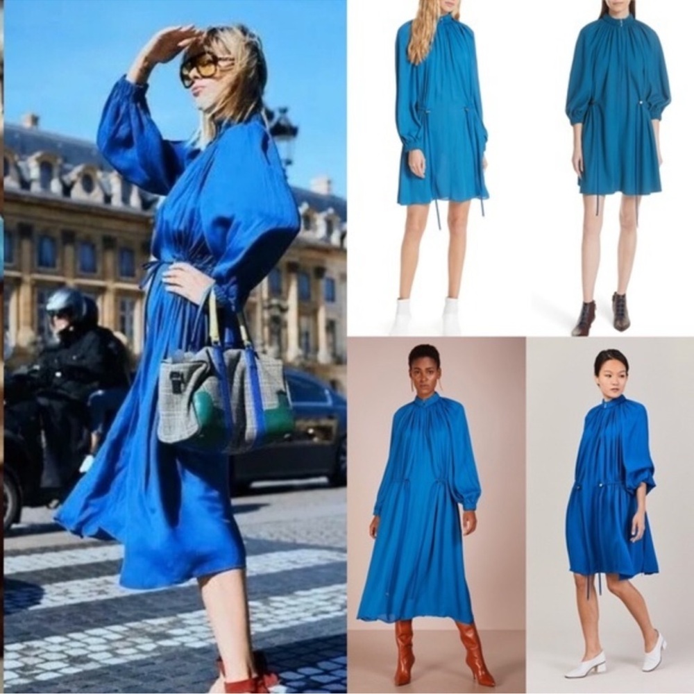 Tibi blue Side Drawstring Georgette Dress